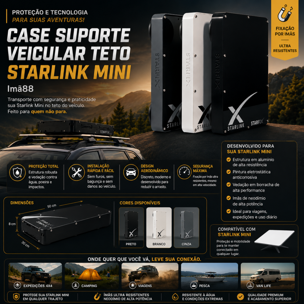 Case Suporte Veícular Teto Carro Externo Starlink Mini Imã88