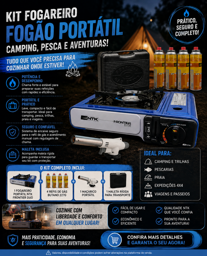 Kit Fogareiro Fogão Portátil Camping Pesca + Acessórios