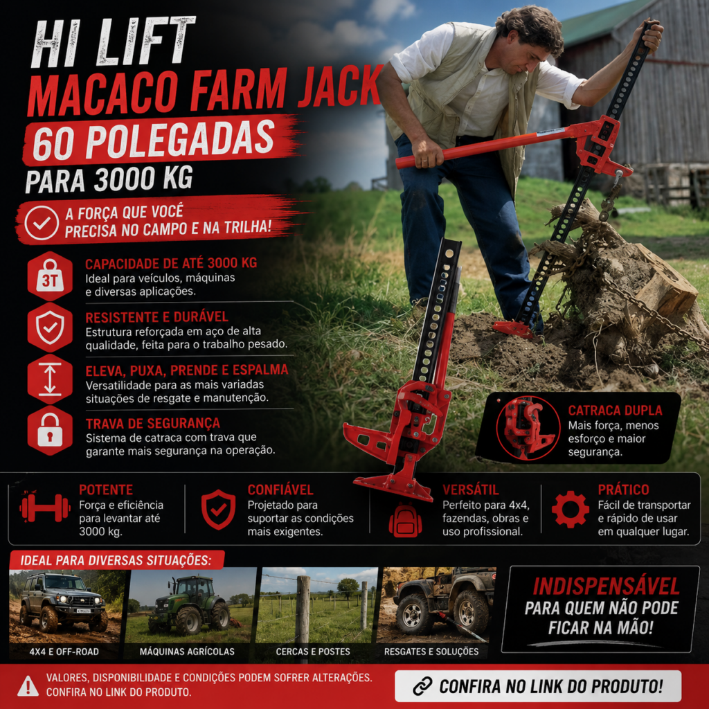 Hi Lift Macaco Farm Jack 60 Polegadas Para 3000 Kg
