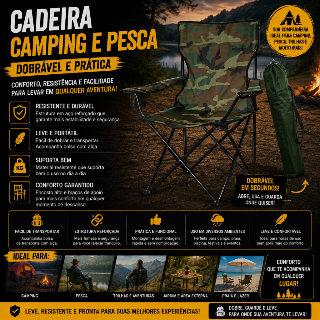 Cadeira Camping E Pesca Dobrável Cor Camuflada Apoapp